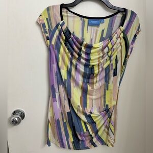 Simply Vera Vera Wang Purple and Yellow Ruched Blouse
